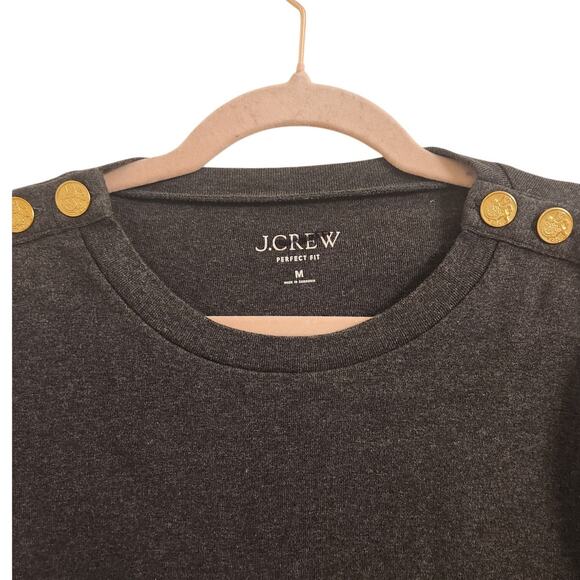 NWOT J. Crew Perfect-Fit Long-Sleeve Crewneck T-Shirt With Lion Buttons Gray M - Picture 7 of 10